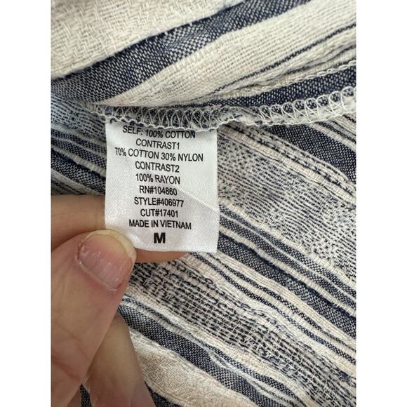 Boho Chloe & Katie Lace Linen-Looking Tank Top Stripes Neutral Ivory Blue Medium - Picture 8 of 10